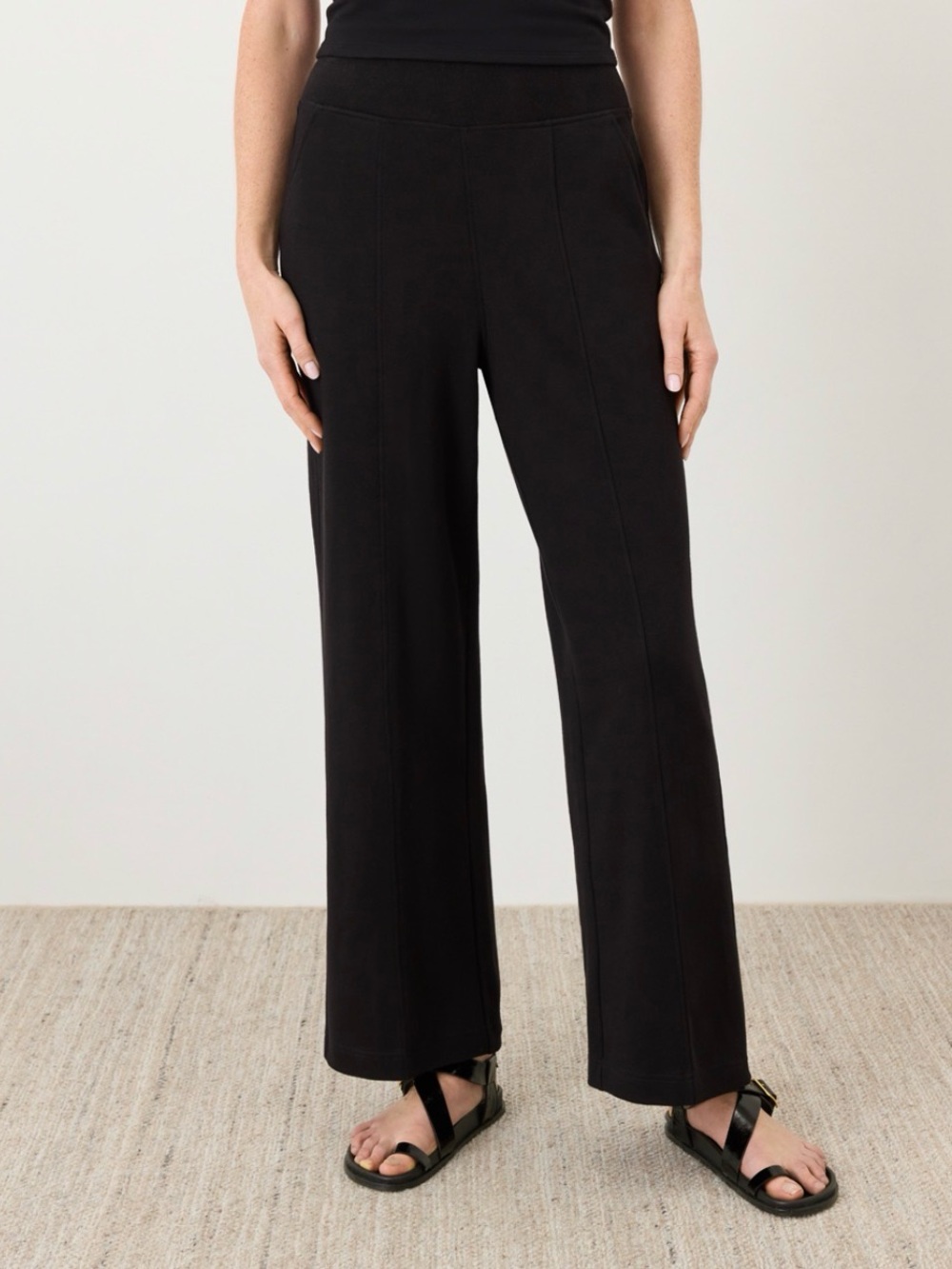 Pact Organic Airplane Pintuck Black Wide-Leg Women's Pants